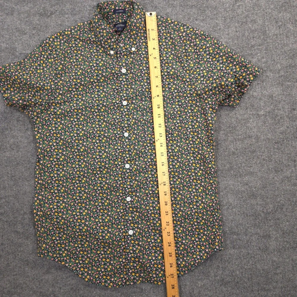J Crew Flex Washed Shirt Mens S Floral Print Classic Fit Short Sleeve Stretch